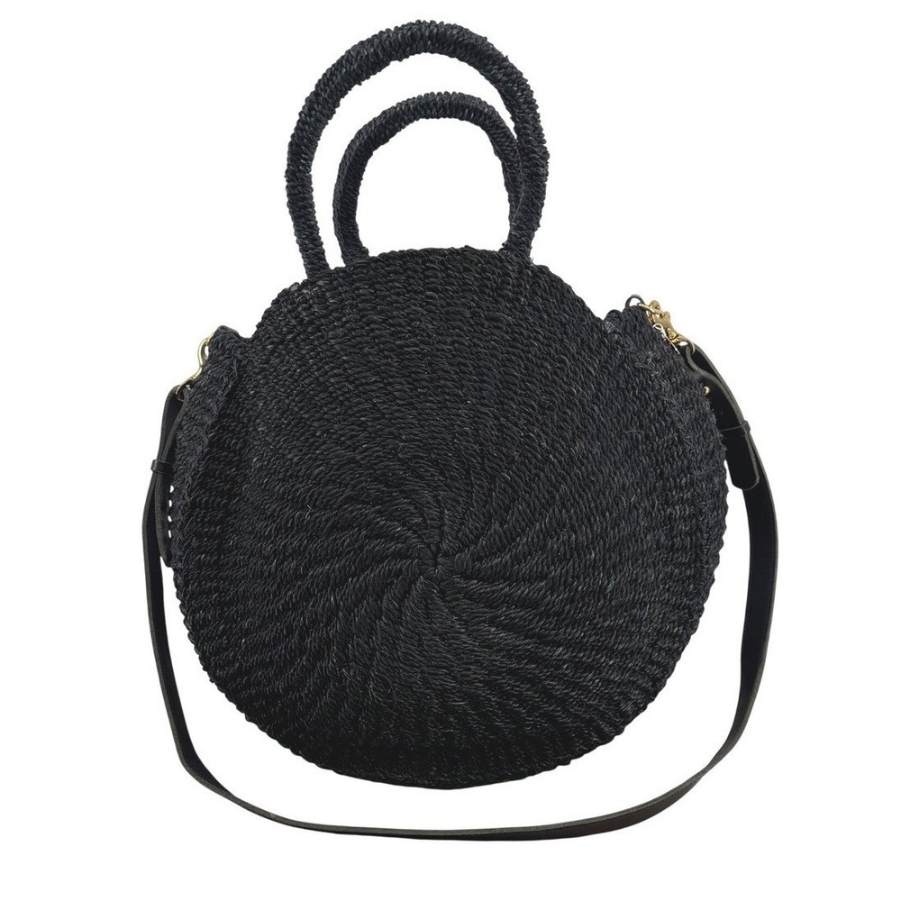 Clare V Alice Raffia Bag Women Black Woven Round Tote Crossbody Summer Chic